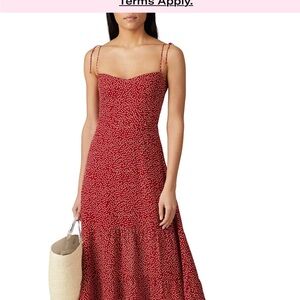 Reformation Red Spotted Tie-Strap Maxi Dress